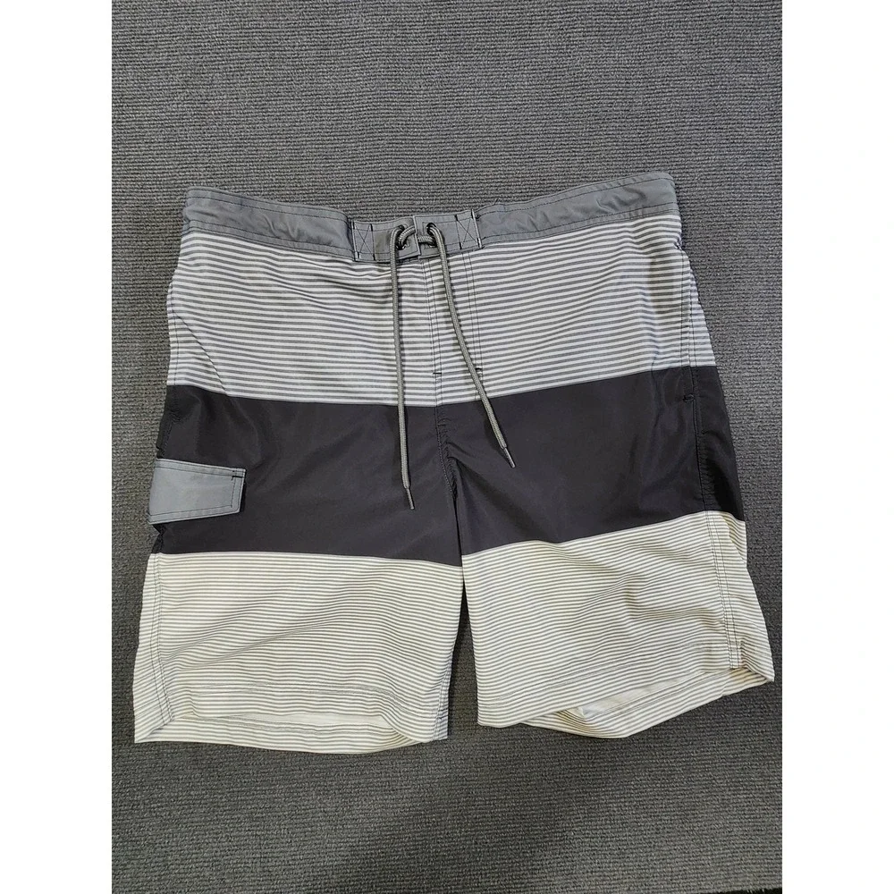 George Board Shorts Mens XL Grey Striped Colorblock Swim Trunks Casual‎